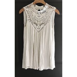 Cream Lacey High Neck Dress - Size S